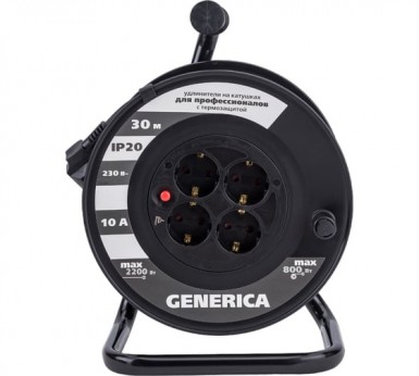 Удлинитель на кат. 4х30м с/з, 10А IP20 УК30 2P+PE 3х1 термозащита GENERICA IEK -  магазин крепежа «ТАТМЕТИЗ»
