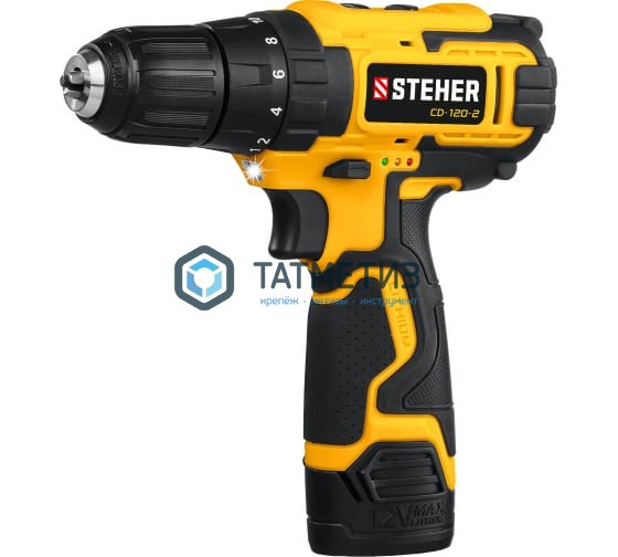 Дрель-шуруповерт 12 В STEHER, 30 Н·м, 2 АКБ (2 А·ч),кейс Дрель-шуруповерт 12 В STEHER, 30 Н·м, 2 АКБ (2 А·ч),кейс